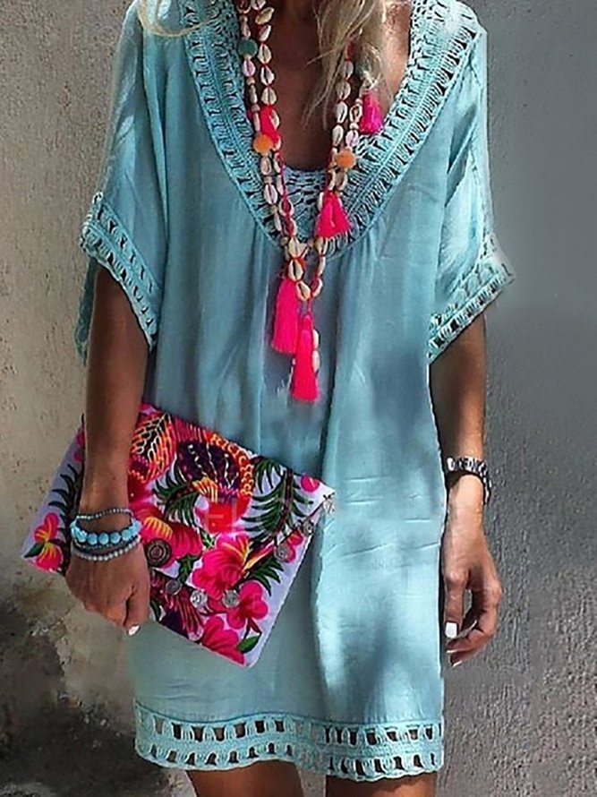 Solid Paneled Cotton Basic Dresses Zaesvini