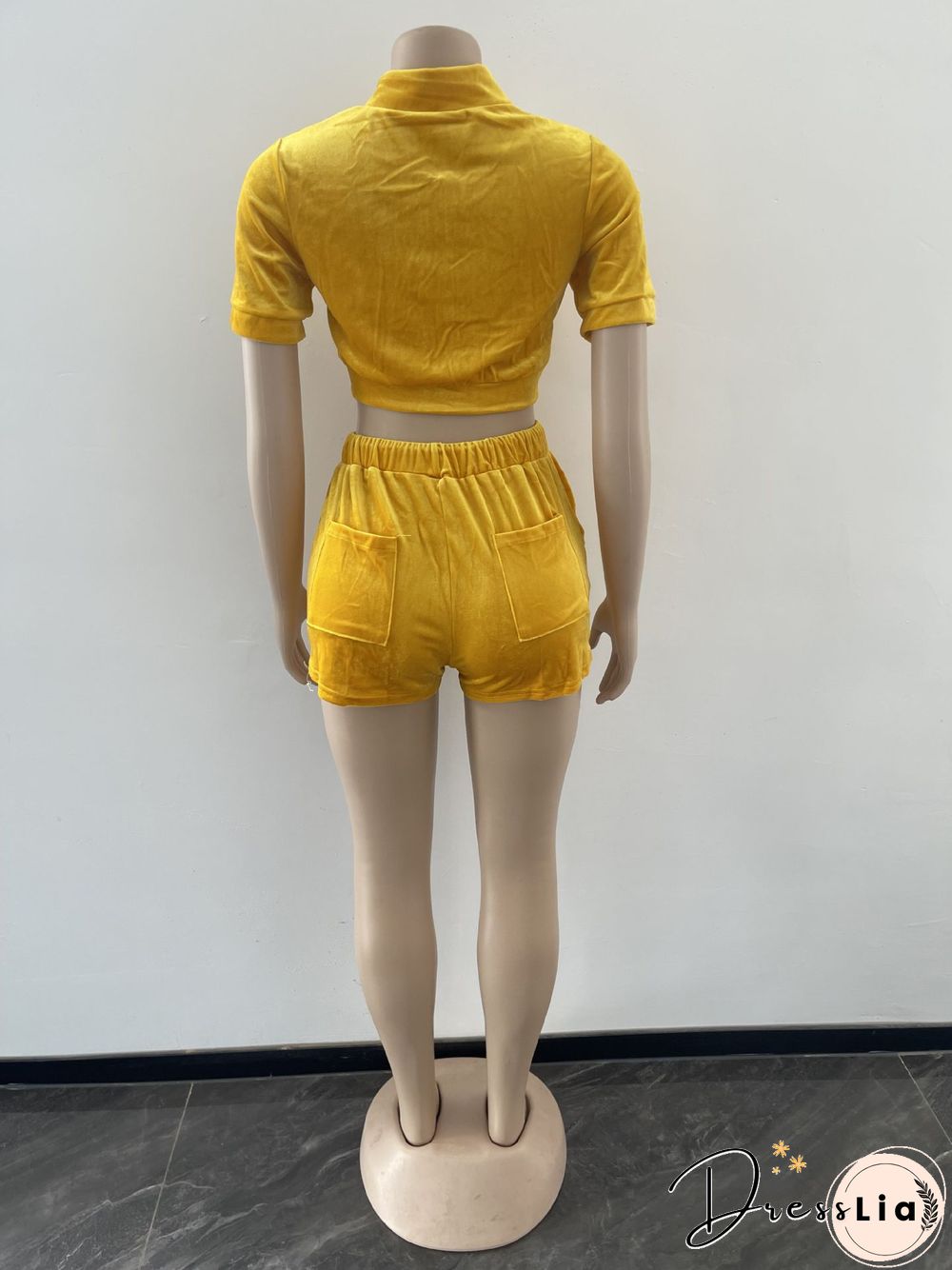 Velvet Crop Tops Biker Shorts Workout Matching Sets