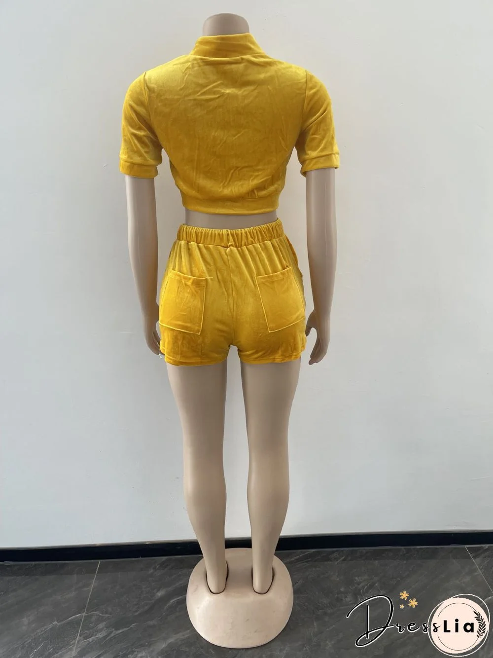 Velvet Crop Tops Biker Shorts Workout Matching Sets