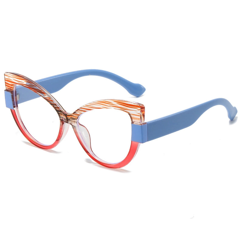 New Fashion Color Contrast Cat’s Eye Plain Glasses Personality Simple Casual Plain Face Anti-Blue Light Spectacle Frame