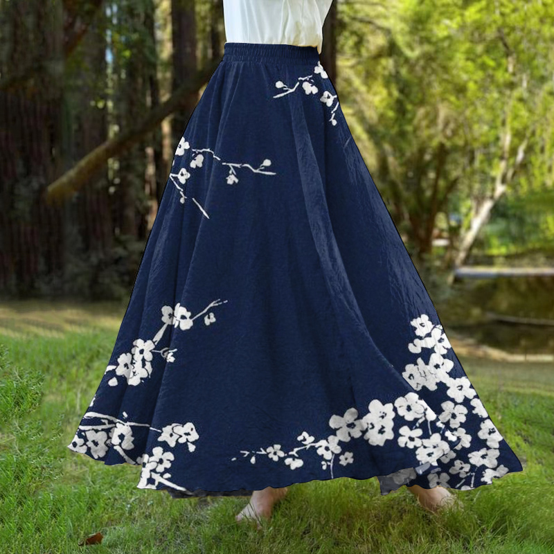 Comstylish Vintage Japanese Floral Art A-Hem Skirt