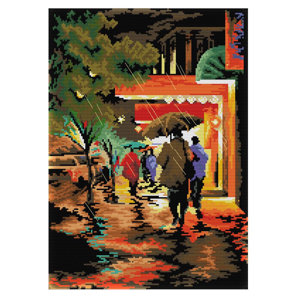 

Rainy Night Street Scene - 14CT Stamped Cross Stitch - 33*44cm, 501 Original