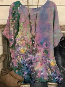 Loose Oil Painting Print Short Sleeve Top