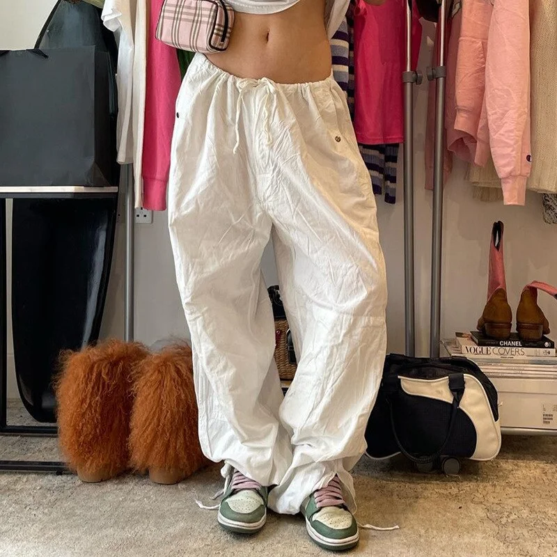 Tawnie Y2K Streetwear Baggy Cargo Pants Women Vintage Drawstring Low Waist Sweatpants Casual Loose Wide Leg Trousers 2022 Summer