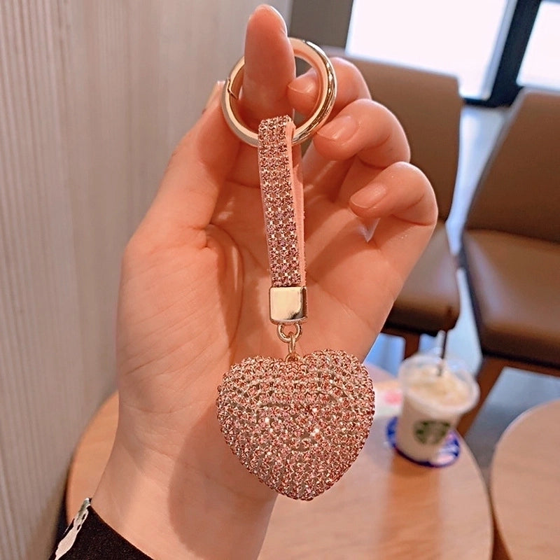 Fashion Heart Shape Arylic Metal Inlay Rhinestones Women’s Bag Pendant Keychain