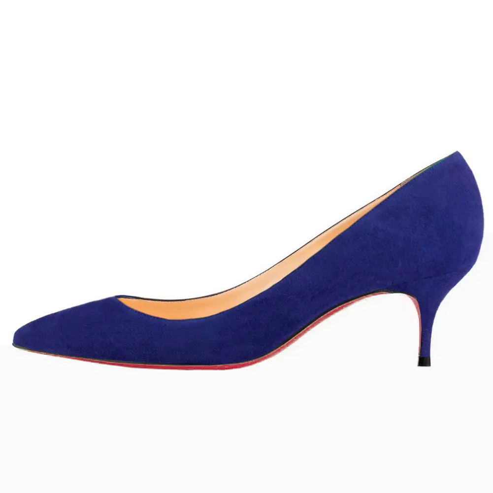 60mm Kitten Heels Pumps Summer Daily Blue Suede-vocosishoes