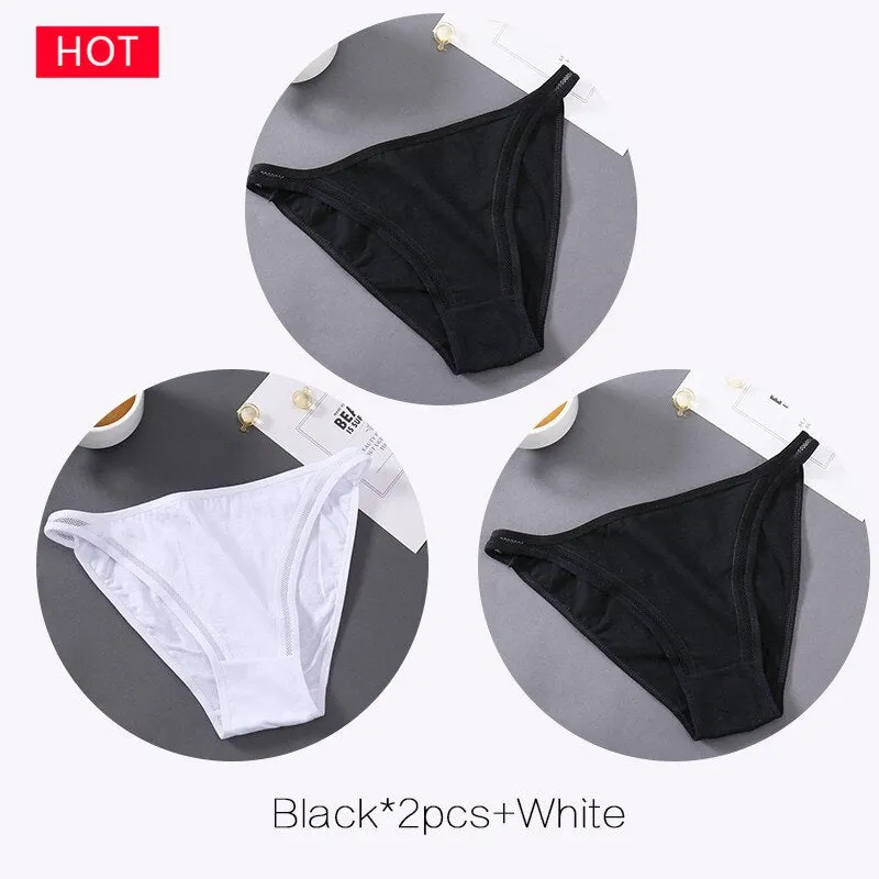 FINETOO M-2XL Bow Cotton Panties 3Pcs/set Women Briefs Girls Plus Size Underpants Low-rise Hollow Underwear Female Lingerie 2021