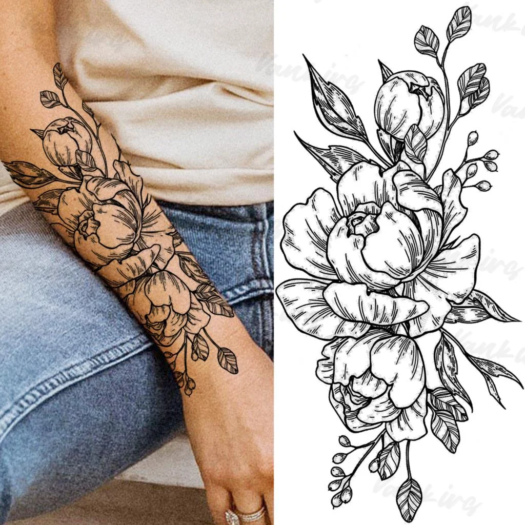 Sdrawing Flower Temporary Tattoos For Women Girls Realistic Lavender Butterfly Flower Fake Tattoo Sticker Forearm Body Tatoos 3D