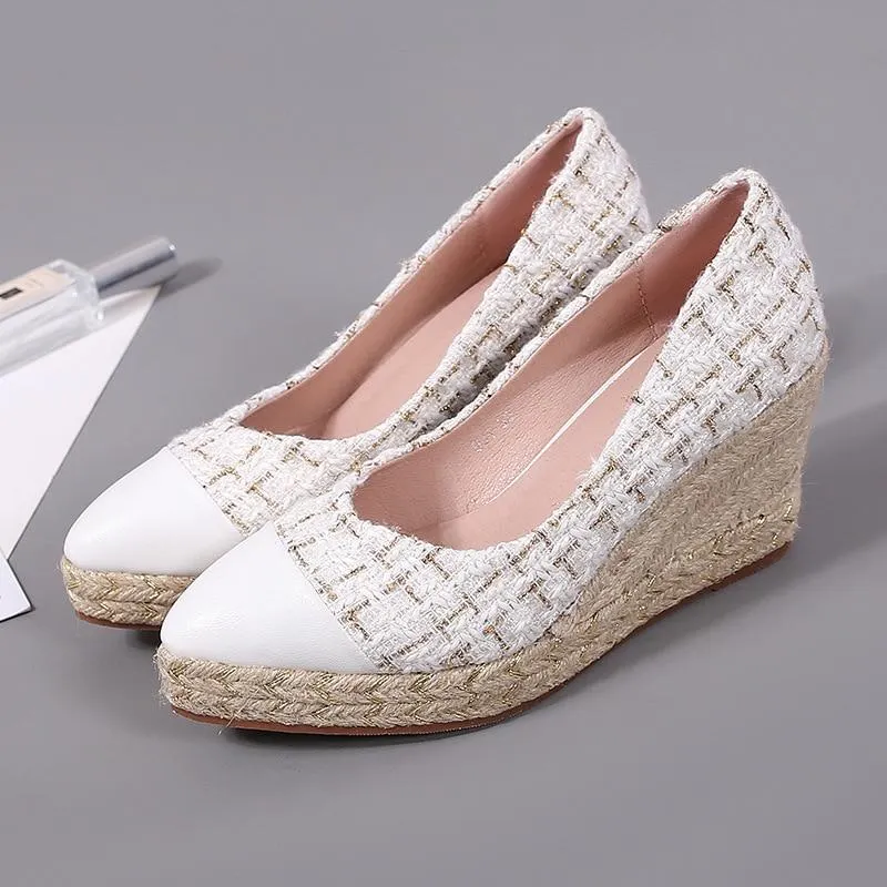 2021 New Wedges High Heels For Women's With Lattice Pointed Hemp Rope Weaving Single Shoes