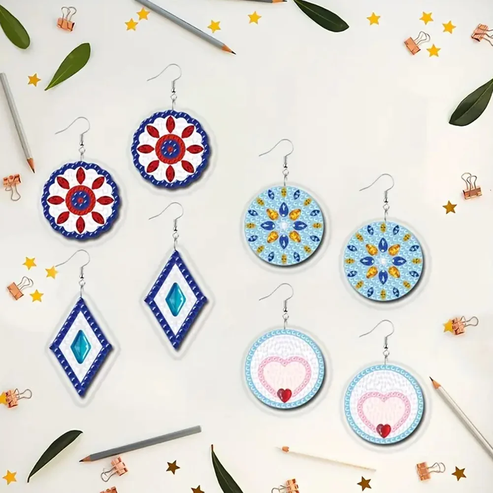 12 Pairs DIY Flower Double Sided Diamond Painting Earrings for Women Girls 