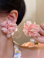 Vintage Pink Pearl Rose Earrings