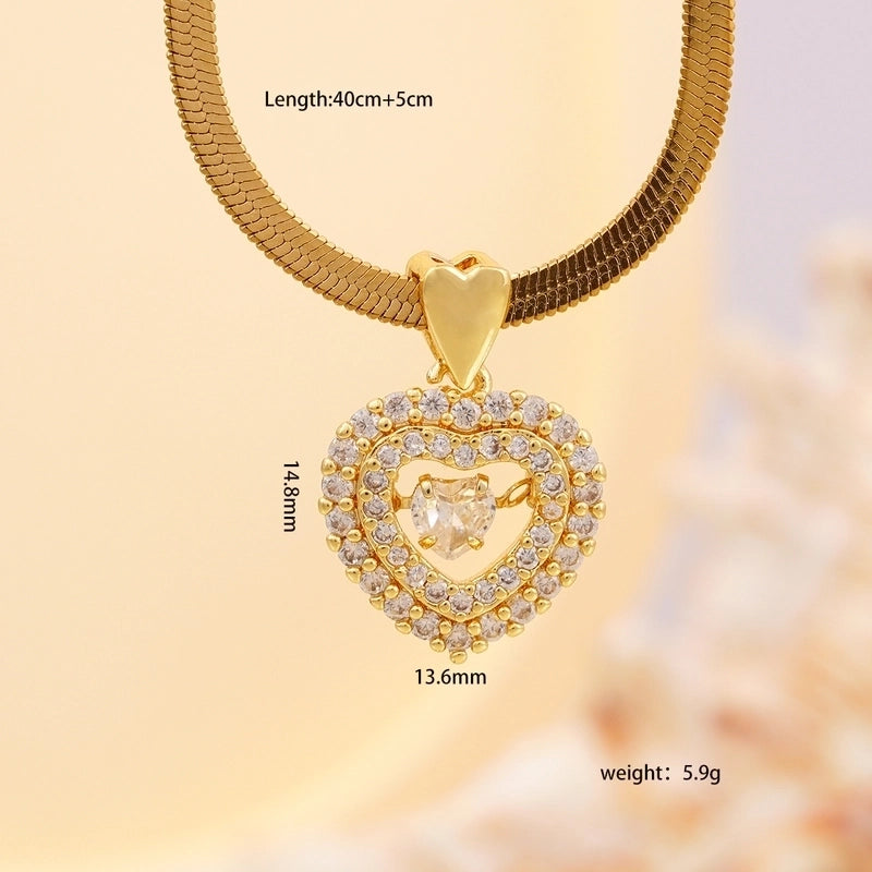 Elegant Classic Style Heart Shape Lock 304 Stainless Steel Copper Zircon Pendant Necklace