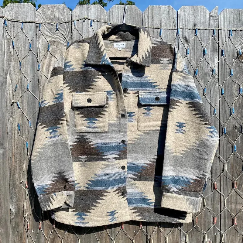 Men'S Western Plush Boho Color Contrast Print Shirt Jacket
