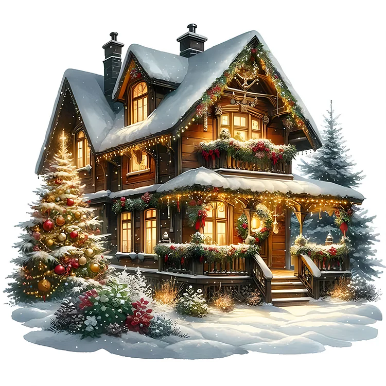 Christmas Cottage 30*30CM (Canvas) Full Round Drill Diamond Painting gbfke