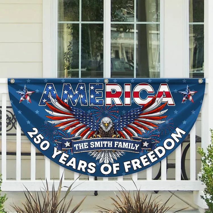 Personalized 250 Years of Freedom America Flag Custom Family Name America 250 Years of Freedom Non-Pleated Fan Flag