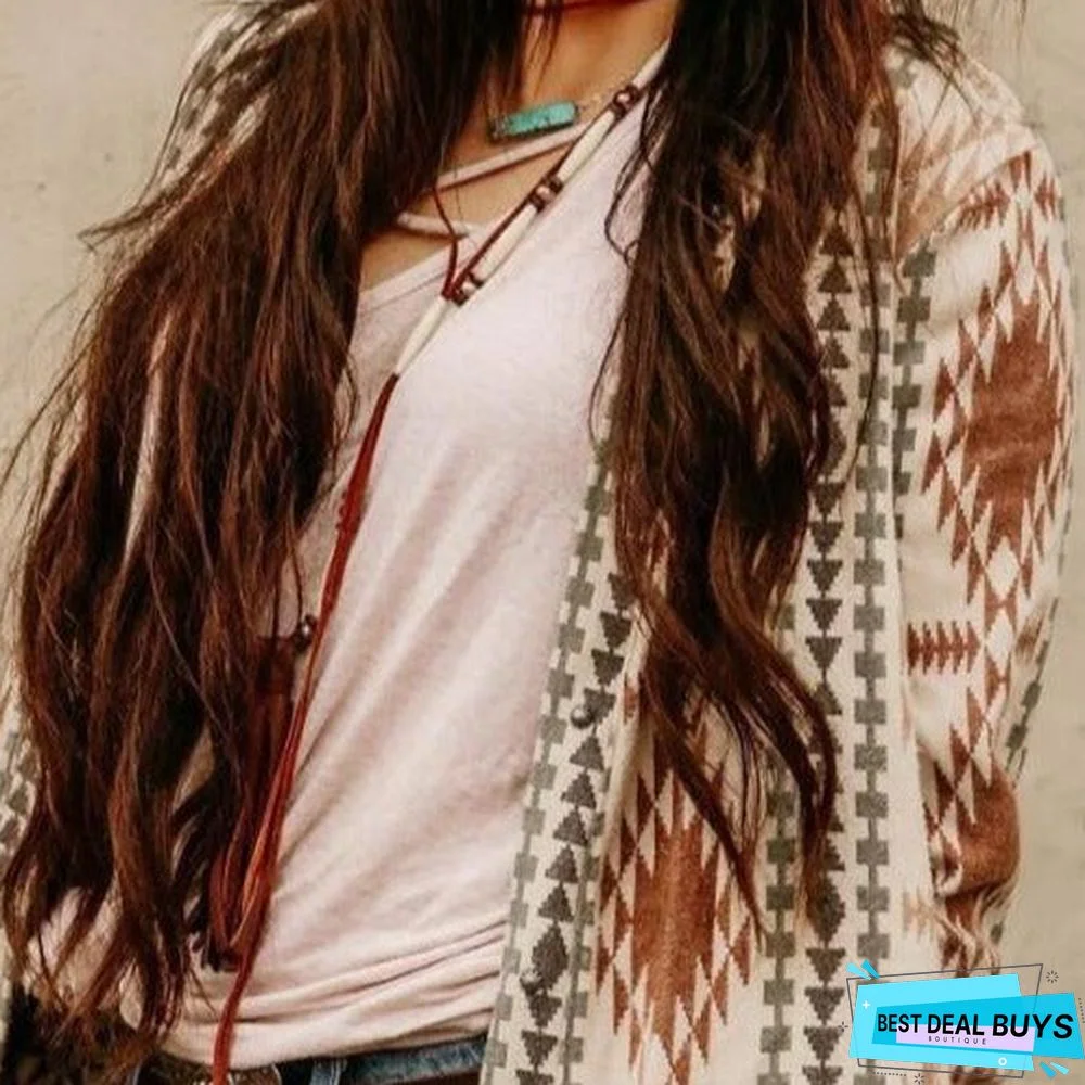 New Printed Long Sleeve Knitted Coat