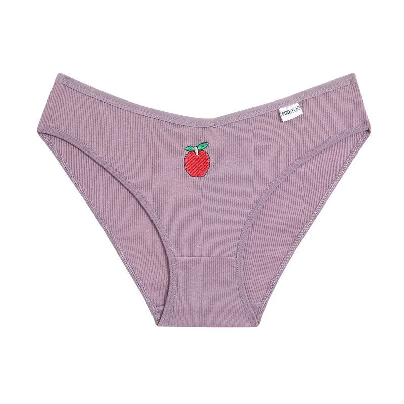 FINETOO Women Fruit Embroidery Panties M-2XL Cotton Underwear Sexy V Waist Briefs Ladies Soft Underpants Girls Panty Lingerie