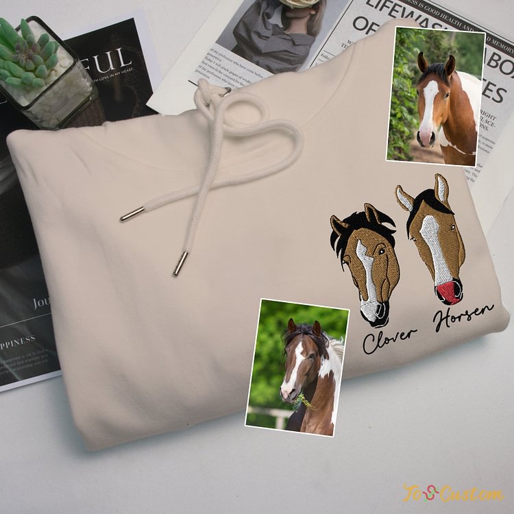 TOSCUSTOM™ Custom Embroidered Horse Sweatshirt Personalized Hoodie with Multiple Horses