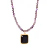 Natural Purple Amazonite Black Crystal Pendant Necklace