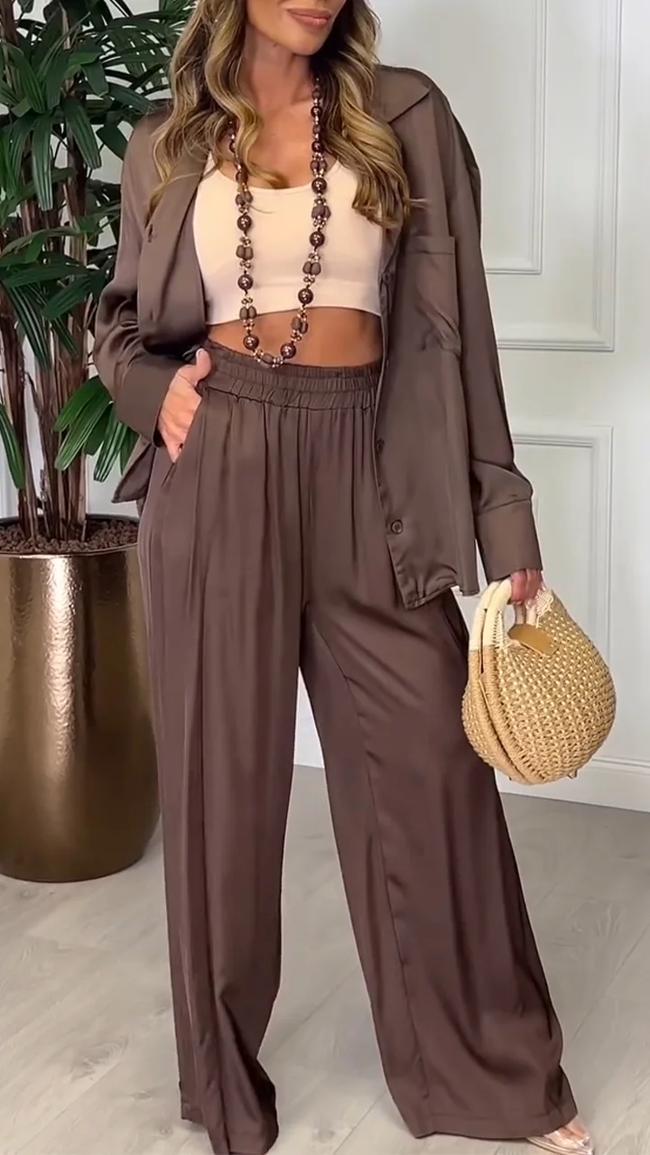Women's Collar Cardigan and Loose Casual Pants Set
