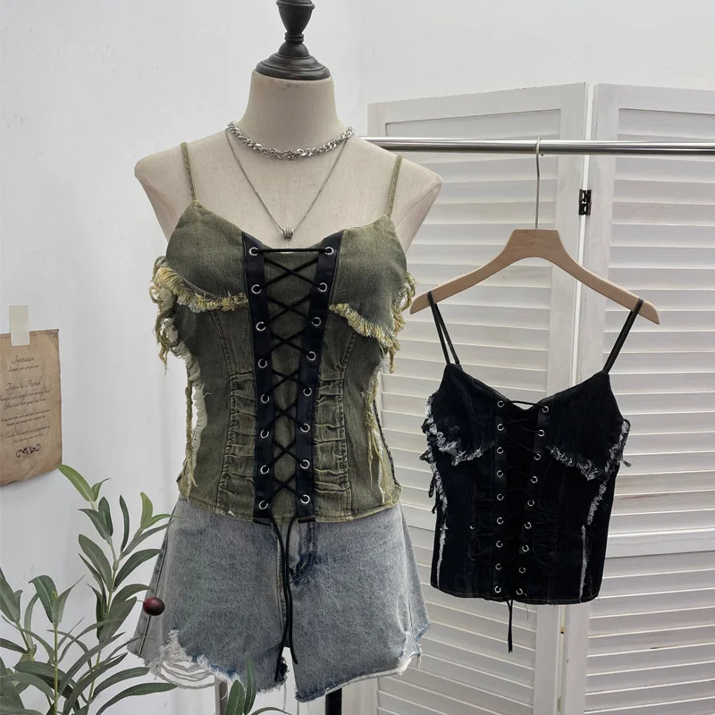 Nigikala Nigikala Shooting Cowboy Draw Rope Tie With Chest Vest Hair Side To Make Old Short Body Sleeveless Top Woman 2726