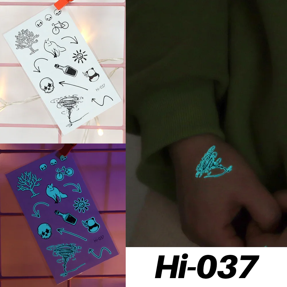 Sdrawing Luminous Glow Tattoo Sticker Snake Deer Glowing Halloween Waterproof Temporary Tatoo Wrist Fake Tatto Body Art Women Men