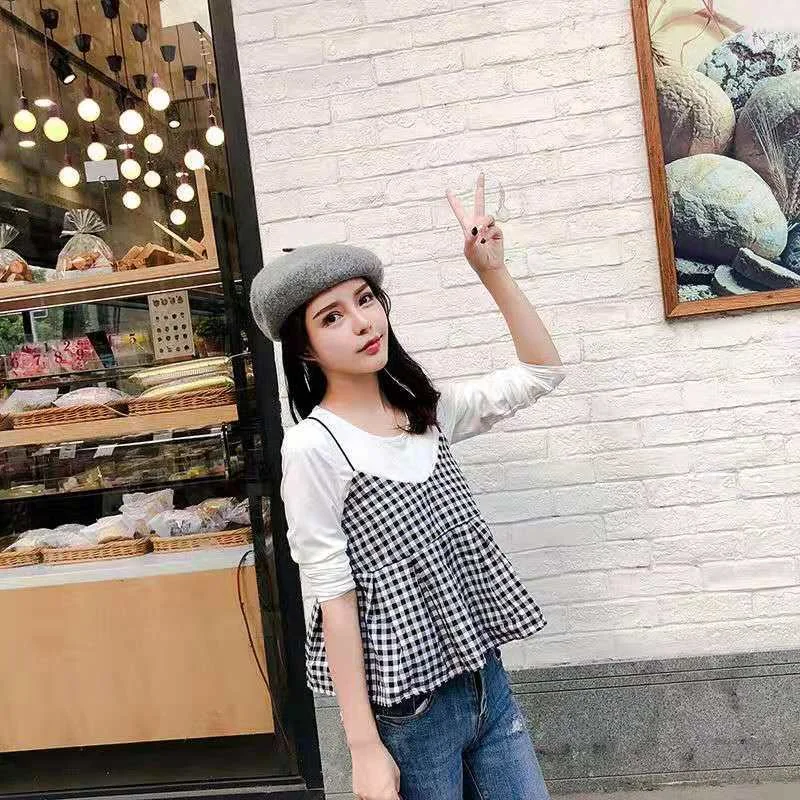 Camisole Women Summer Plaid Sexy Breathable Leisure Chic Daily Outwear Womens Camis Pleated Korean Style Tanks Sweet All-match