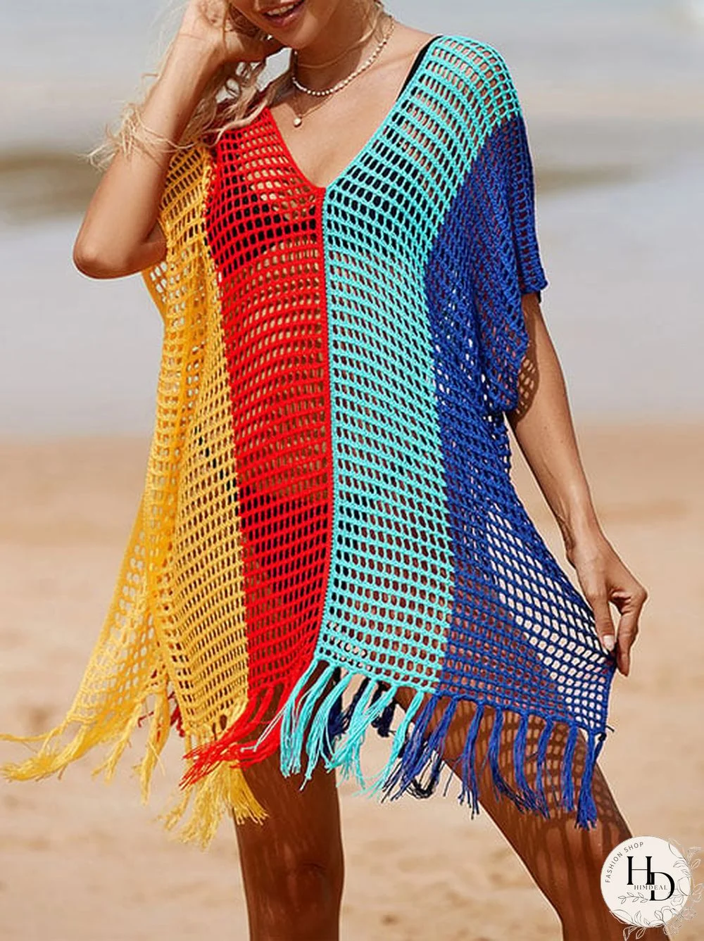 Women's Knitted Fringed Beach Cover-Up