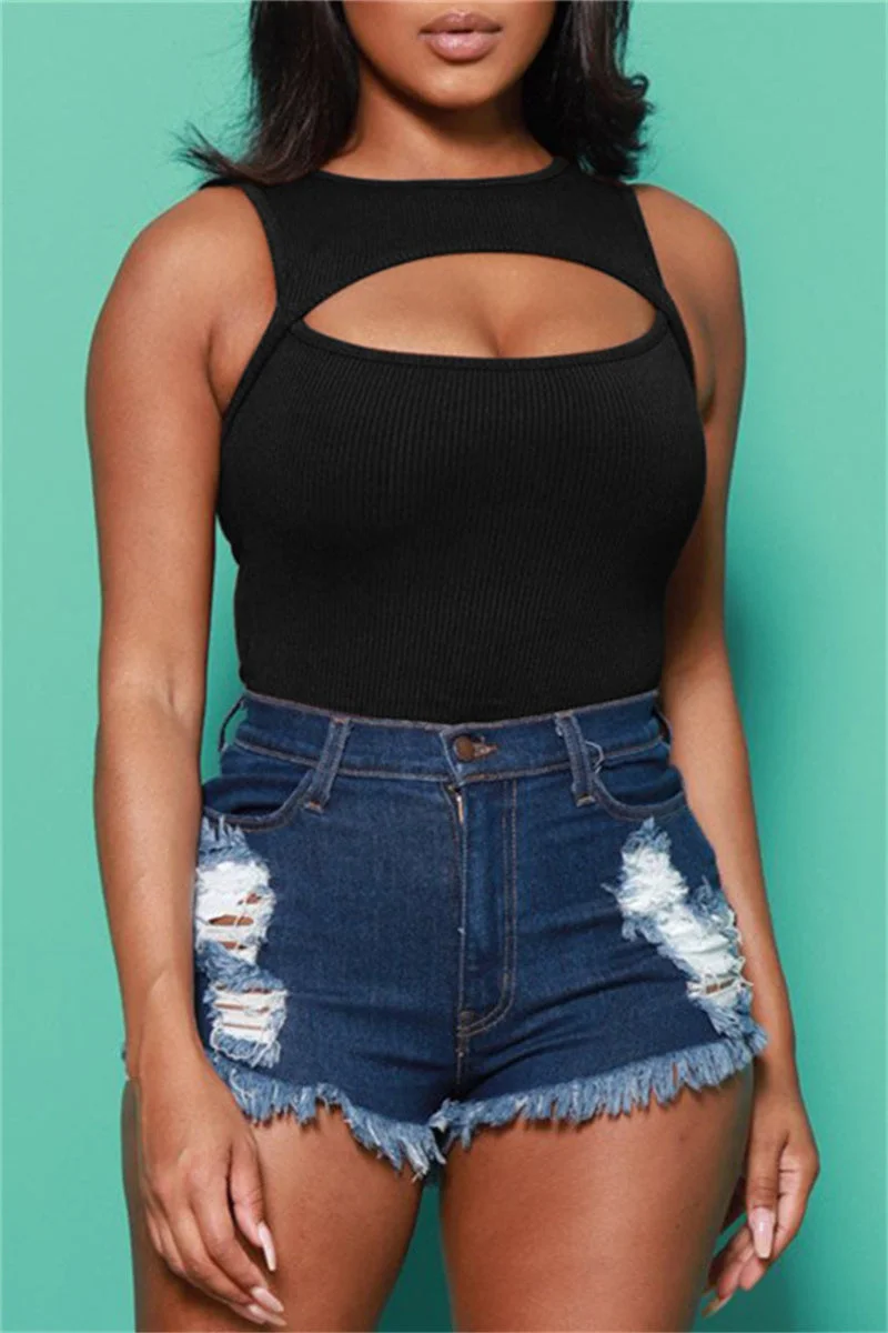 Sexy Casual Solid Hollowed Out O Neck Sleeveless Skinny Romper