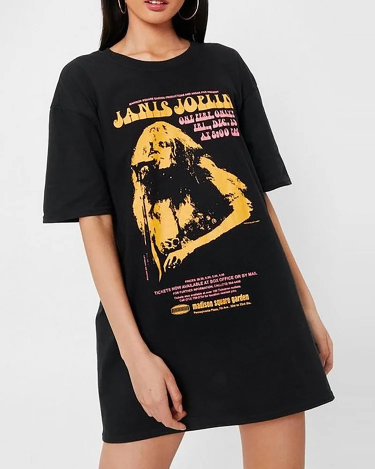 Short Sleeve Letter Graphic Print Casual T Shirt Dress P6931892686
