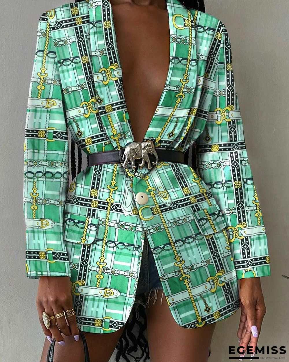 Long Sleeve Single Button Scarf Print Blazer Coat | EGEMISS