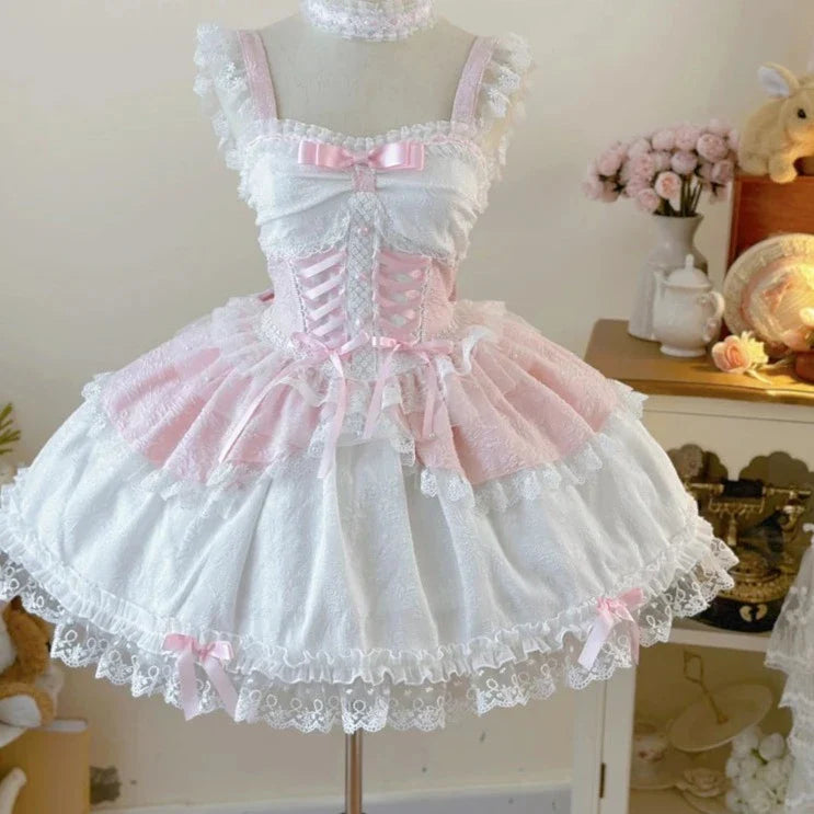Aiertu - Pastel Satin Fruit Gelato Cupcake Pink Dress Kawaii Academia Y2K Cottagecore Coquette Fairycore Dollette Princesscore Aiertu