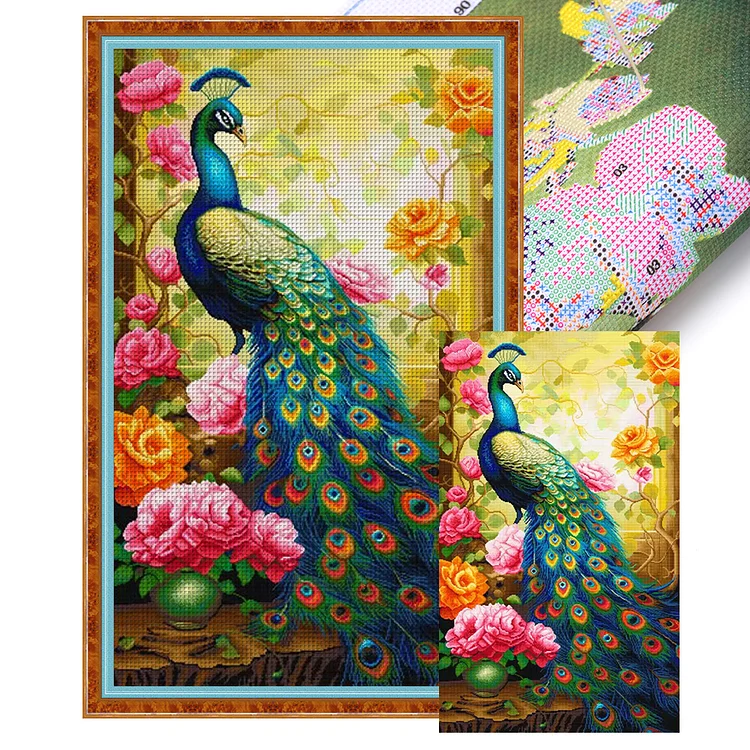 『Spring Brand』Peacock - 14CT Stamped Egyptian Cotton Thread Cross Stitch(61*97cm)(86Colors）