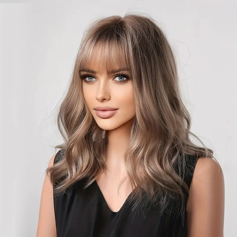 Medium Long Curly Synthetic Wig With Air Bangs Beginners Friendly details 2