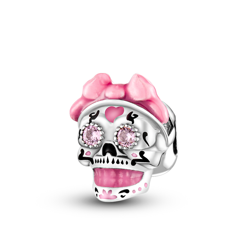 Sterling Silver Pink Skull Beads for Original Bracelet Charms Fine Jewelry Accessories KTC058