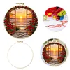 29x29cm DIY Cotton Embroidery Kit with Embroidery Hoop Pre-Printed Pattern Needlework Handmade Landscape Hand Stitch Kit for Craft Lover Gift