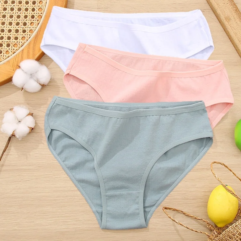 FINETOO 3Pcs Women Cotton Panties Comfortable Briefs Ladies Low-rise Underpants S-XL Girls Underwear Fashion Plus Size Panty New