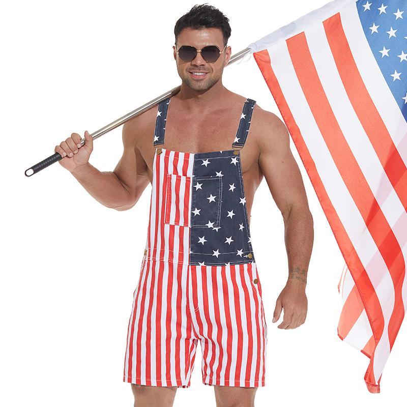 Loveyoufancy 4th of July American Flag Overalls for Men Women