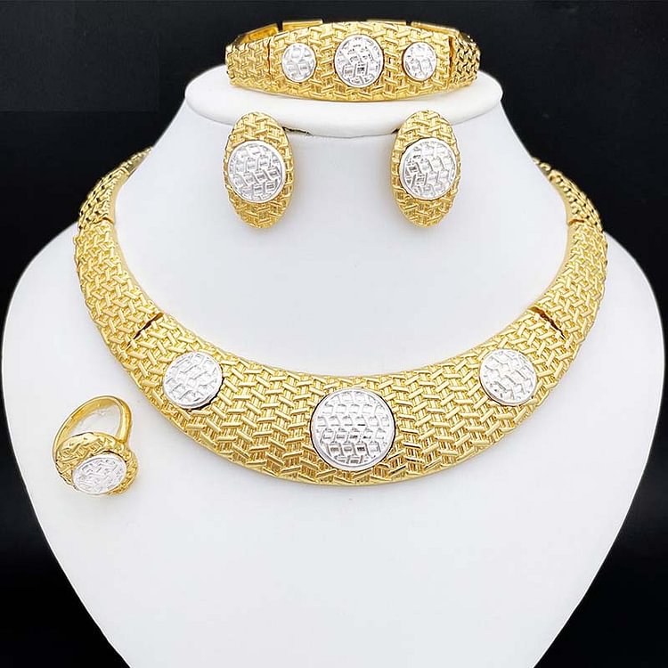 African Fashion Jewelry Set Dubai Women Necklace Earrings Nigeria Gold Plated Bride Jewelry