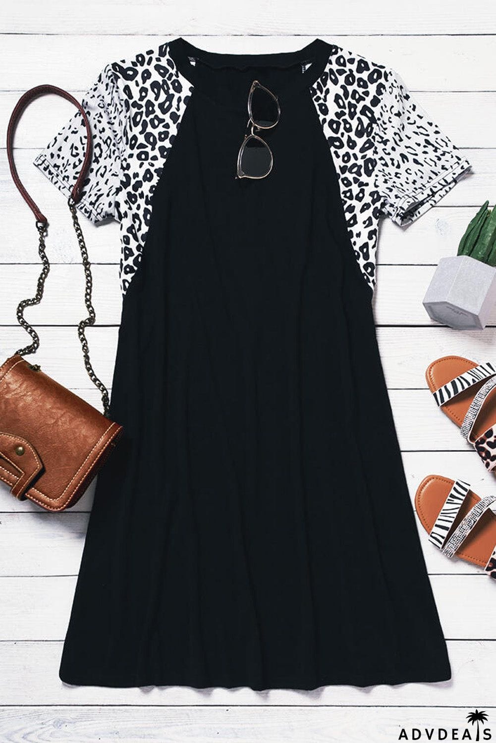 Splicing O-Neck Mini Dress