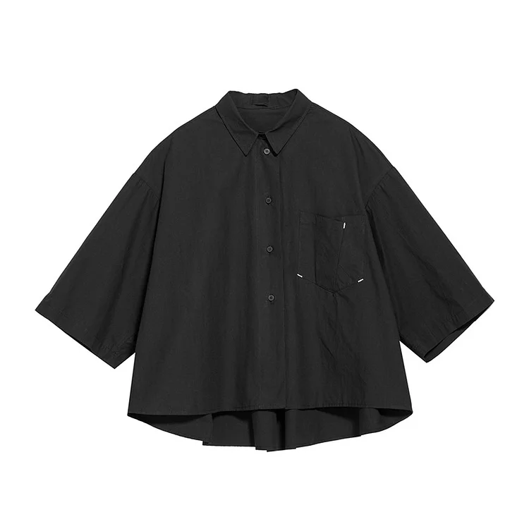 Simple Solid Color Lapel Short Sleeve Shirt - yankia