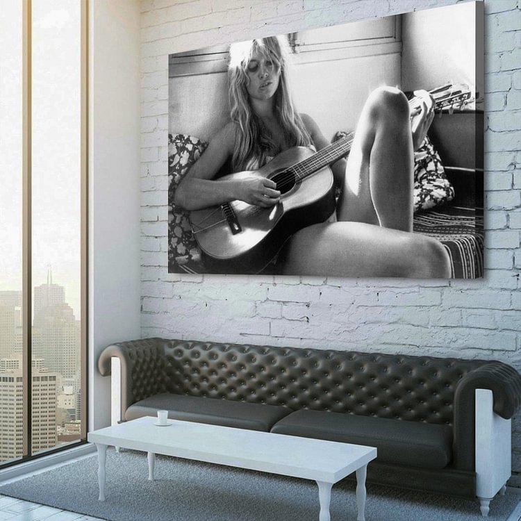 Brigitte Bardot Playing guitar in Saint-Tropez 1960 Canvas Wall Art MusicWallArt