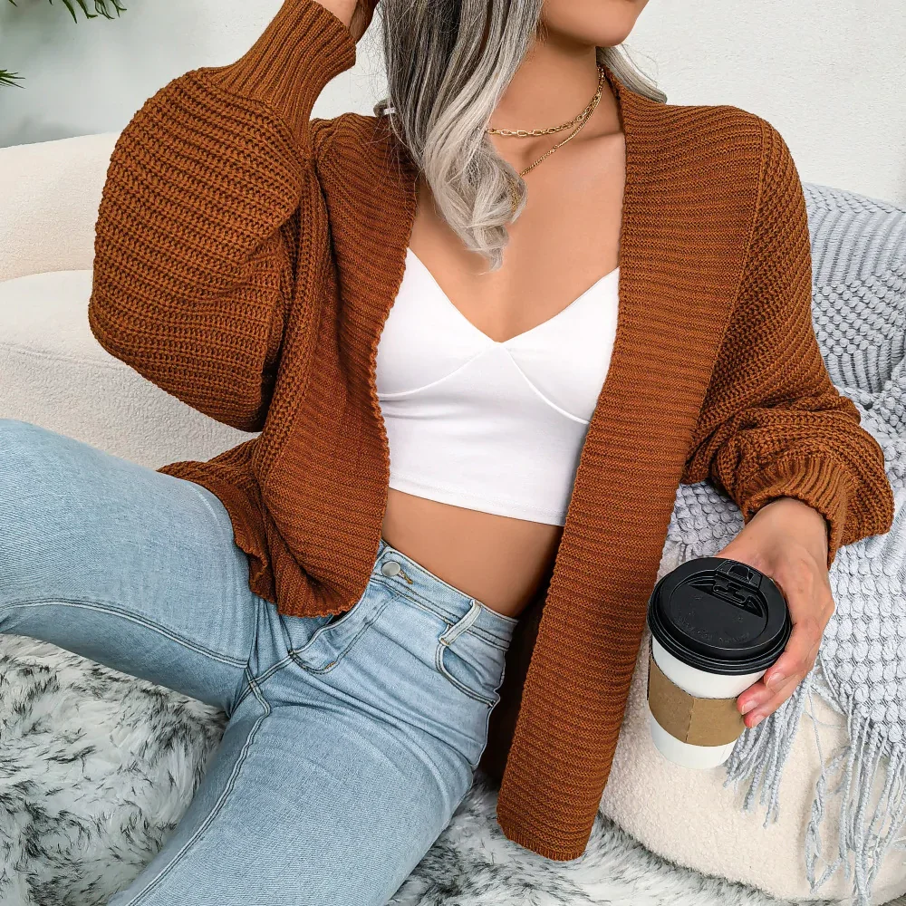 Casual Solid Knit Cardigan For Women