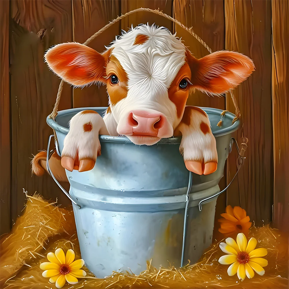 Full Round Diamond Painting - Bucket Cow(Canvas|30*30cm)