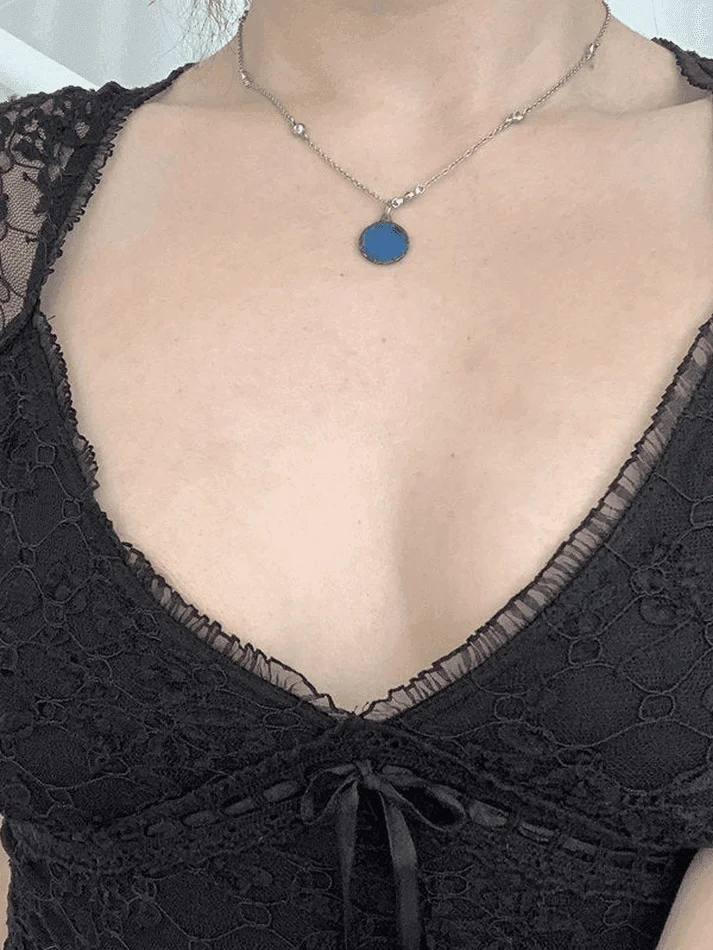 Brownm V Neck Tie Front Lace Blouse