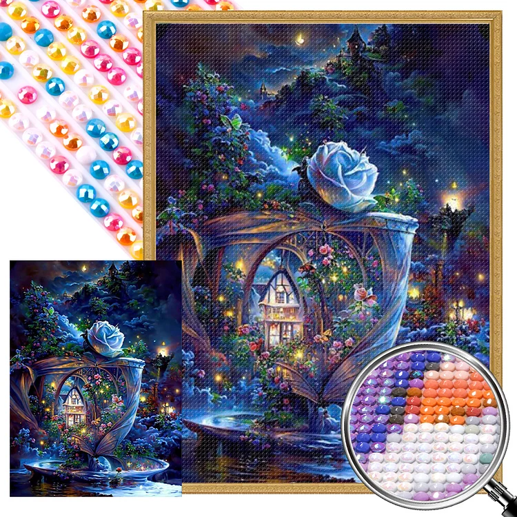 Teacup House Under The Moon 40*55CM (Canvas) Full AB Round Drill Diamond Painting gbfke