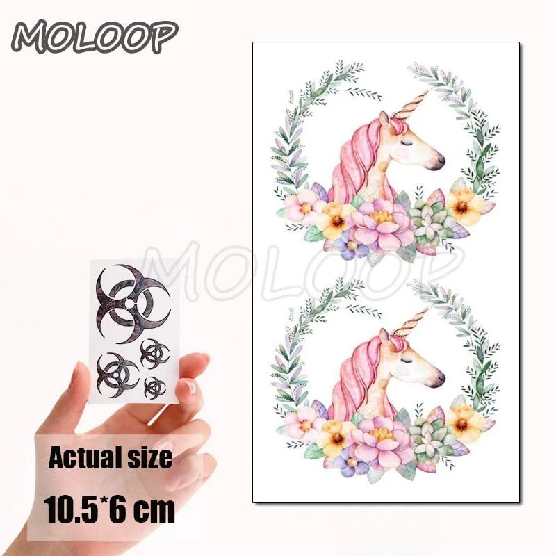 Tattoo Sticker Little Half Face Cat Element Small Animal Flower Water Transfer Temporary Fake Body Art Tatoo for Kid Girl Boy