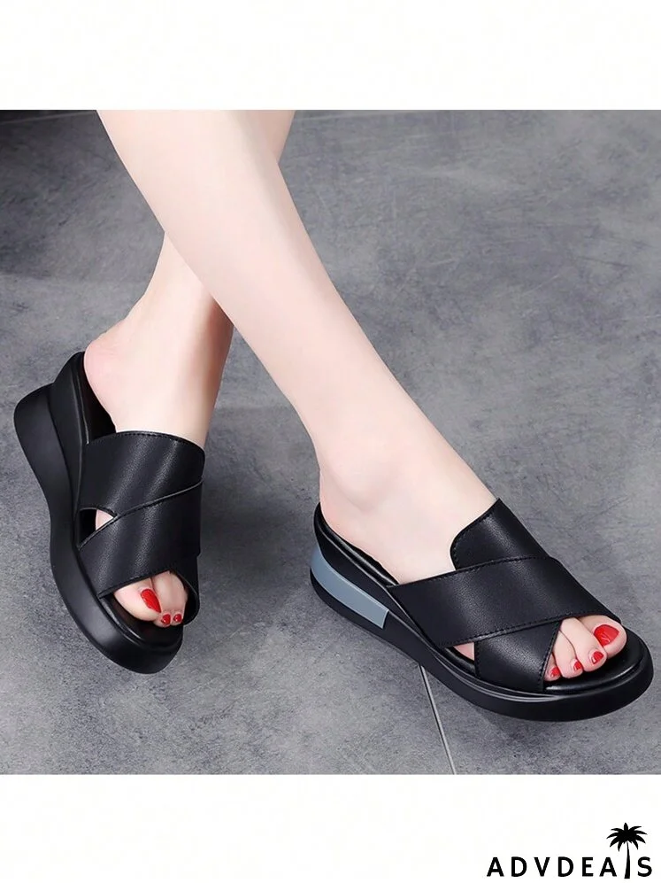 Cross Strap Wedge Slide Sandals