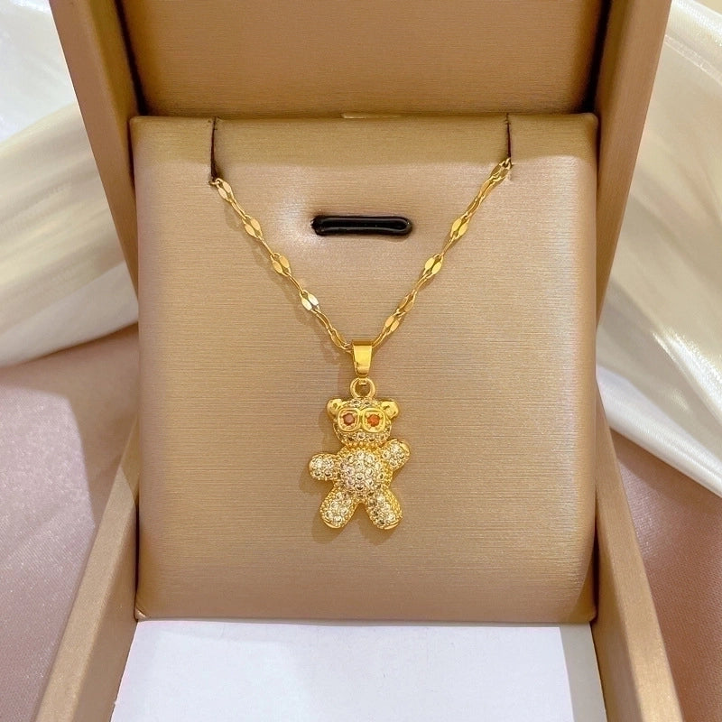 2 Pieces Fashion Heart Shape Butterfly Titanium Steel Copper Inlay Artificial Diamond Pendant Necklace