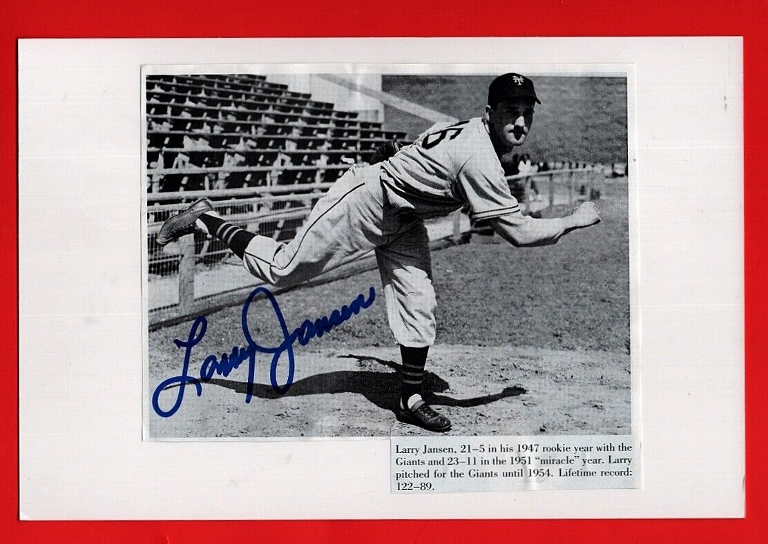 1947-54 LARRY JANSEN-NY GIANTS AUTOGRAPHED 7X10 Photo Poster painting-(d.2009)